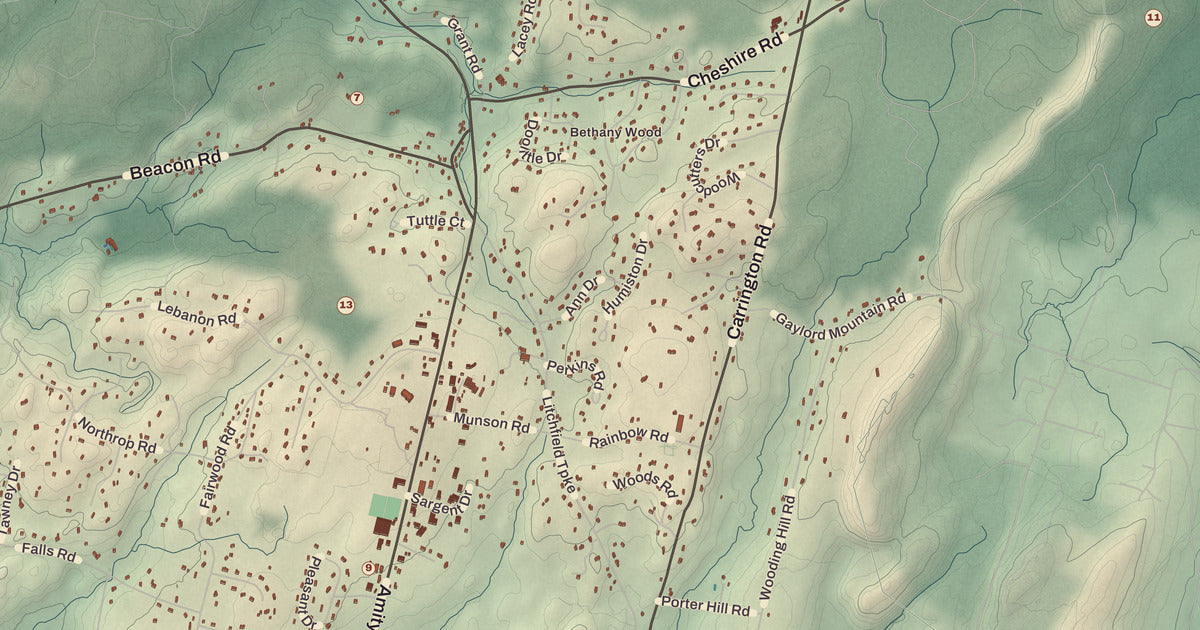 Detailed close-up of the KNOWOL map of Bethany, Connecticut