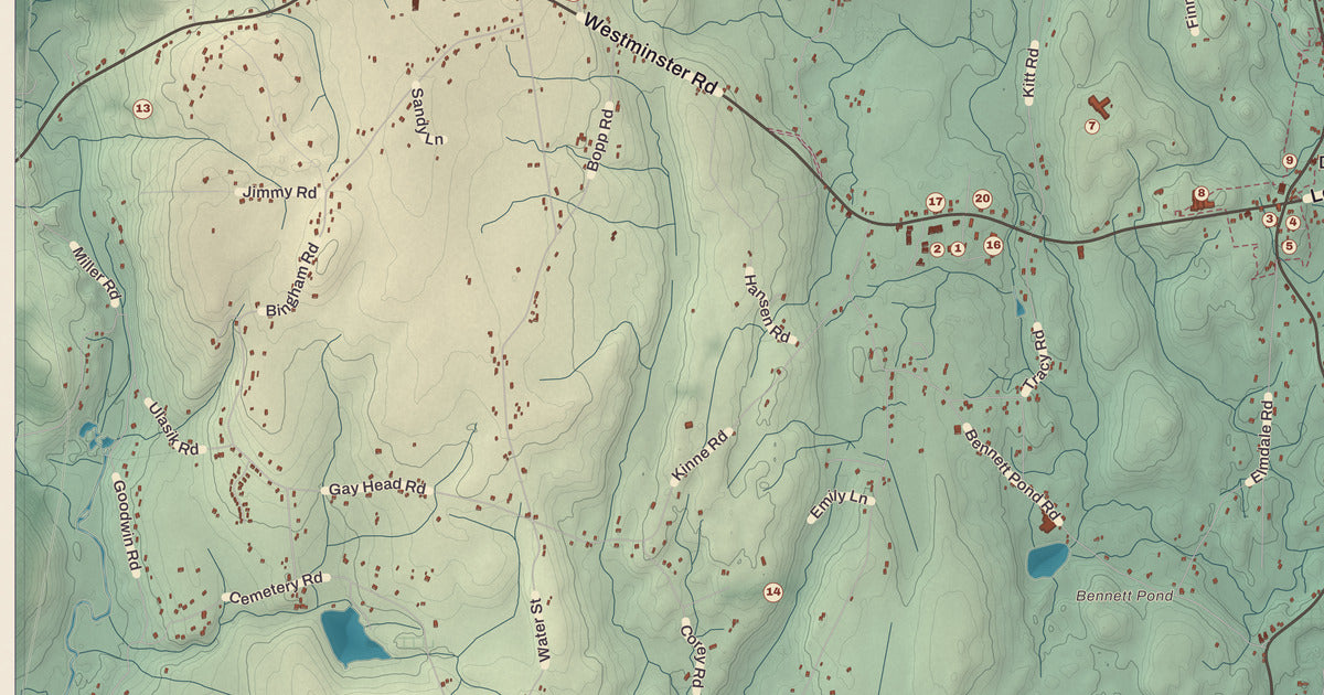 Detailed close-up of the KNOWOL map of Canterbury, Connecticut