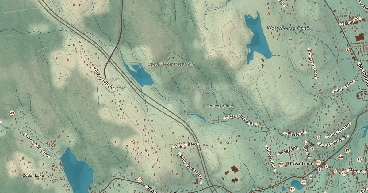 Detailed close-up of the KNOWOL map of Chester, Connecticut