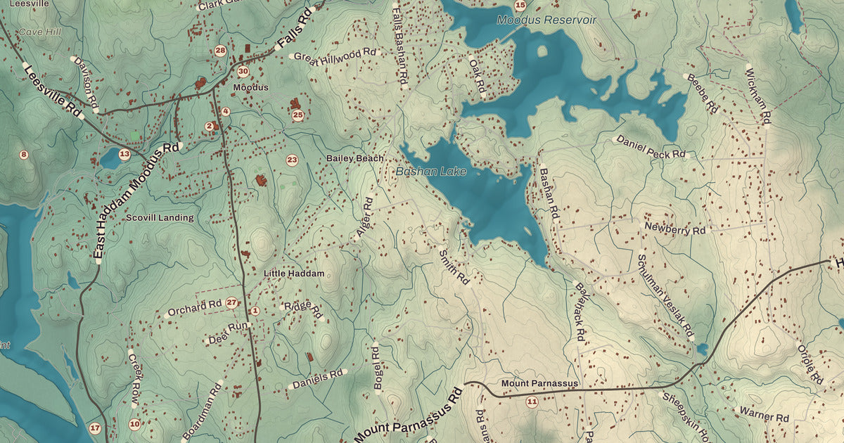 Detailed close-up of the KNOWOL map of East Haddam, Connecticut