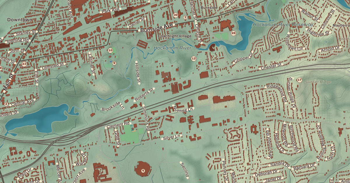 Detailed close-up of the KNOWOL map of East Hartford, Connecticut