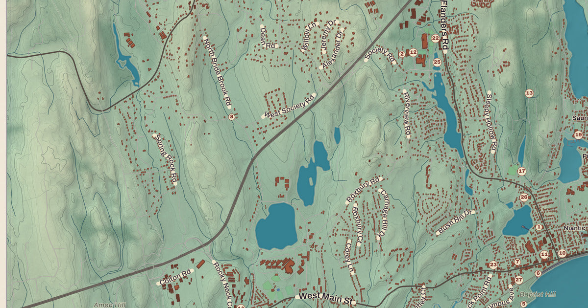 Detailed close-up of the KNOWOL map of East Lyme, Connecticut