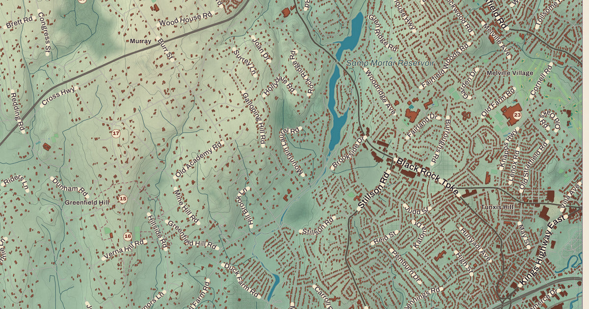 Detailed close-up of the KNOWOL map of Fairfield, Connecticut