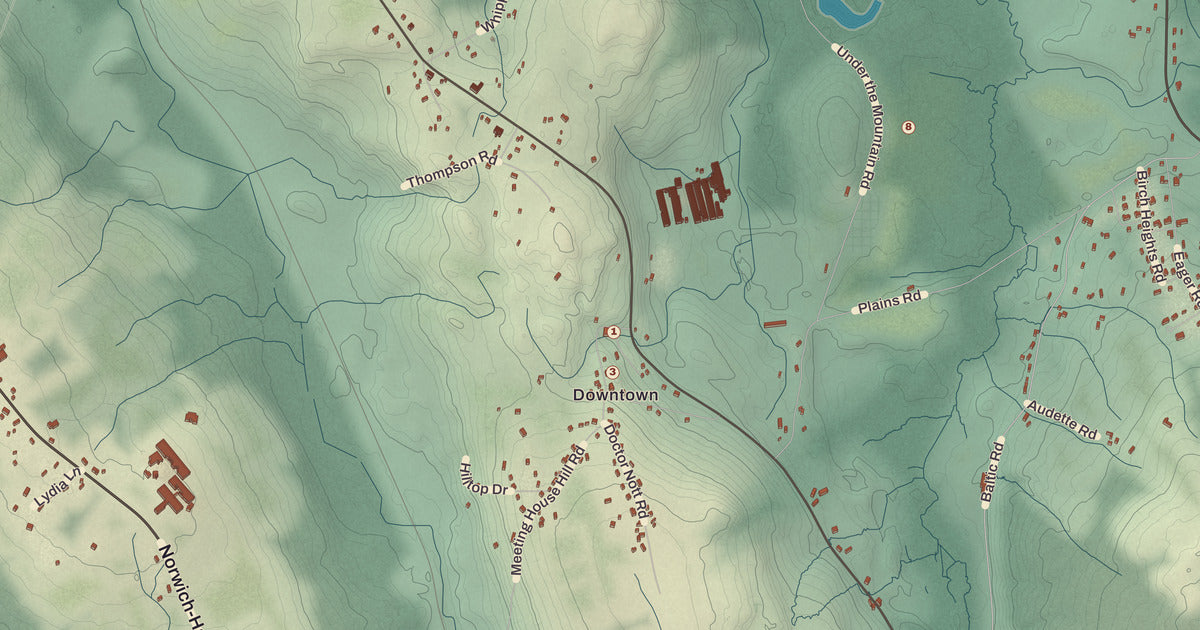 Detailed close-up of the KNOWOL map of Franklin, Connecticut