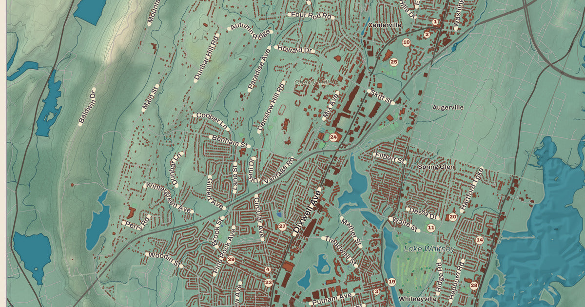 Detailed close-up of the KNOWOL map of Hamden, Connecticut