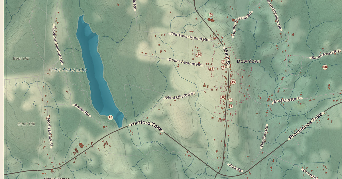 Detailed close-up of the KNOWOL map of Hampton, Connecticut