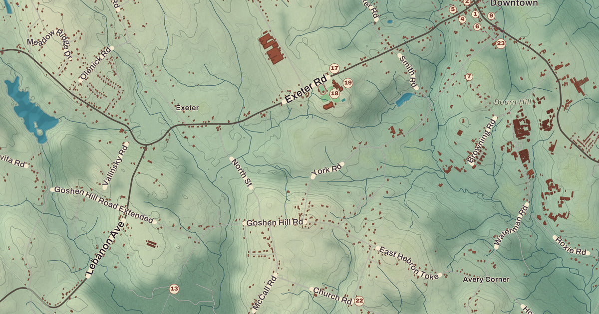 Detailed close-up of the KNOWOL map of Lebanon, Connecticut