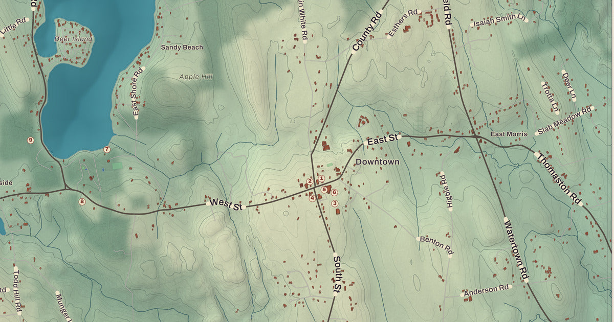 Detailed close-up of the KNOWOL map of Morris, Connecticut
