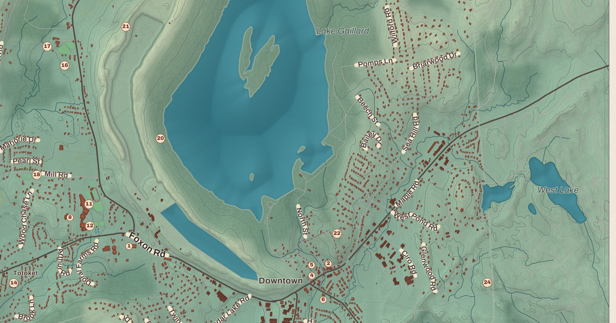 Detailed close-up of the KNOWOL map of North Branford, Connecticut