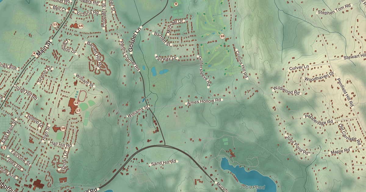 Detailed close-up of the KNOWOL map of Portland, Connecticut