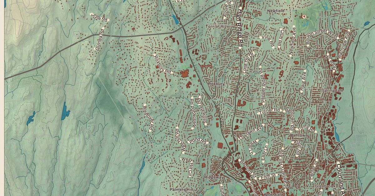 Detailed close-up of the KNOWOL map of Stamford, Connecticut