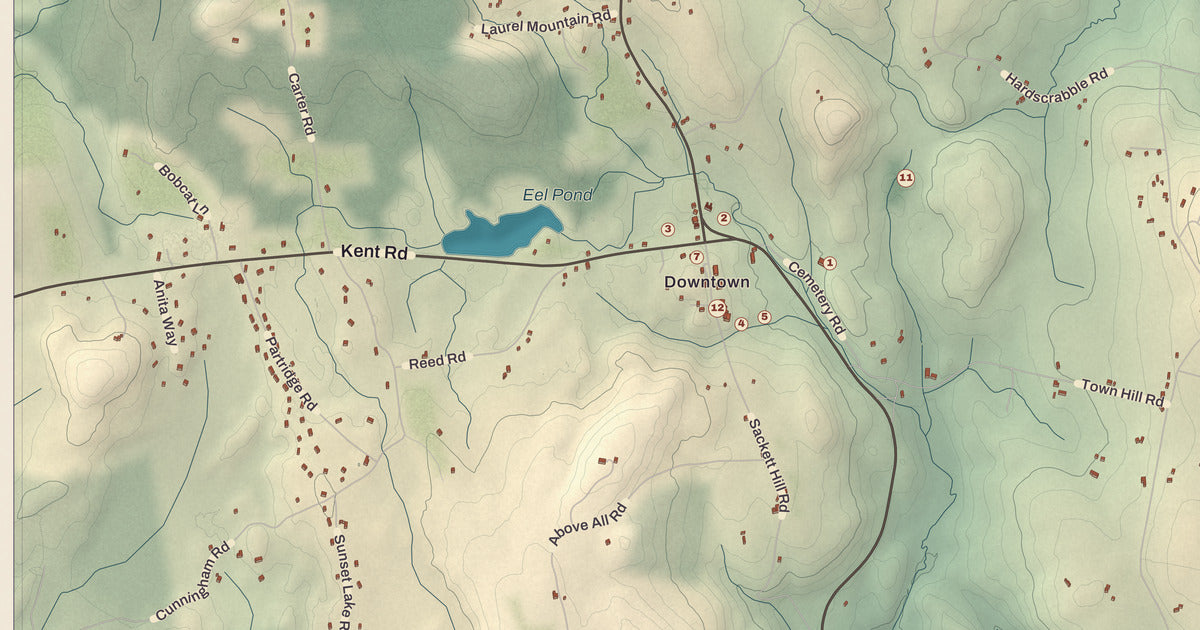 Detailed close-up of the KNOWOL map of Warren, Connecticut