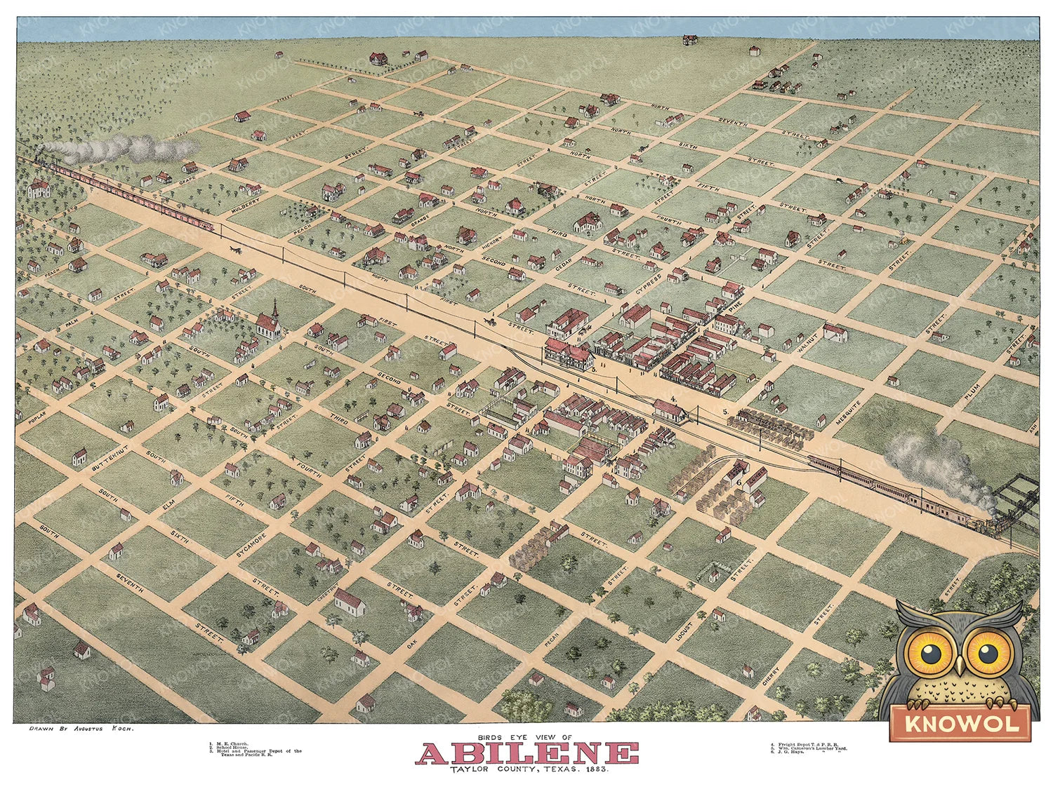 Abilene TX 1883 Colorized 18x24 restored historic map print