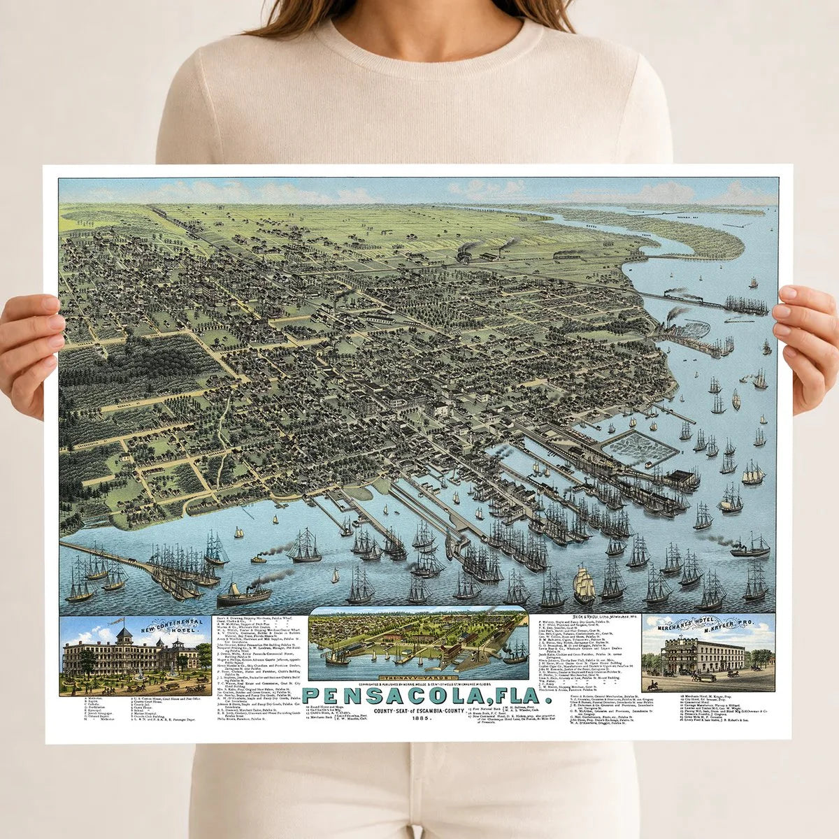 Pensacola FL 1885 KNOWOL Mockup 16x20 restored historic map print