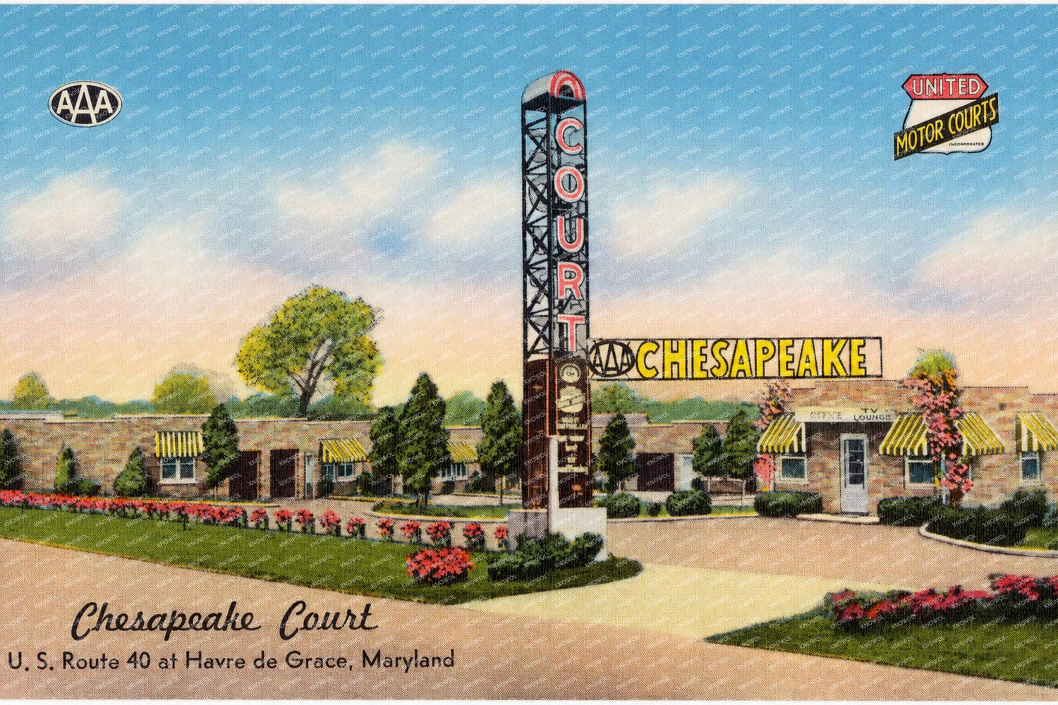 Chesapeake Court, U. S. Route 40 at Havre de Grace, Maryland — Vintage Maryland Postcard