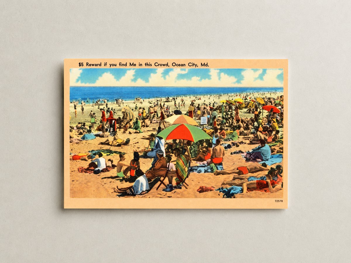 $5 Reward if you find me in this crowd, Ocean City, MD — Vintage Maryland Postcard
