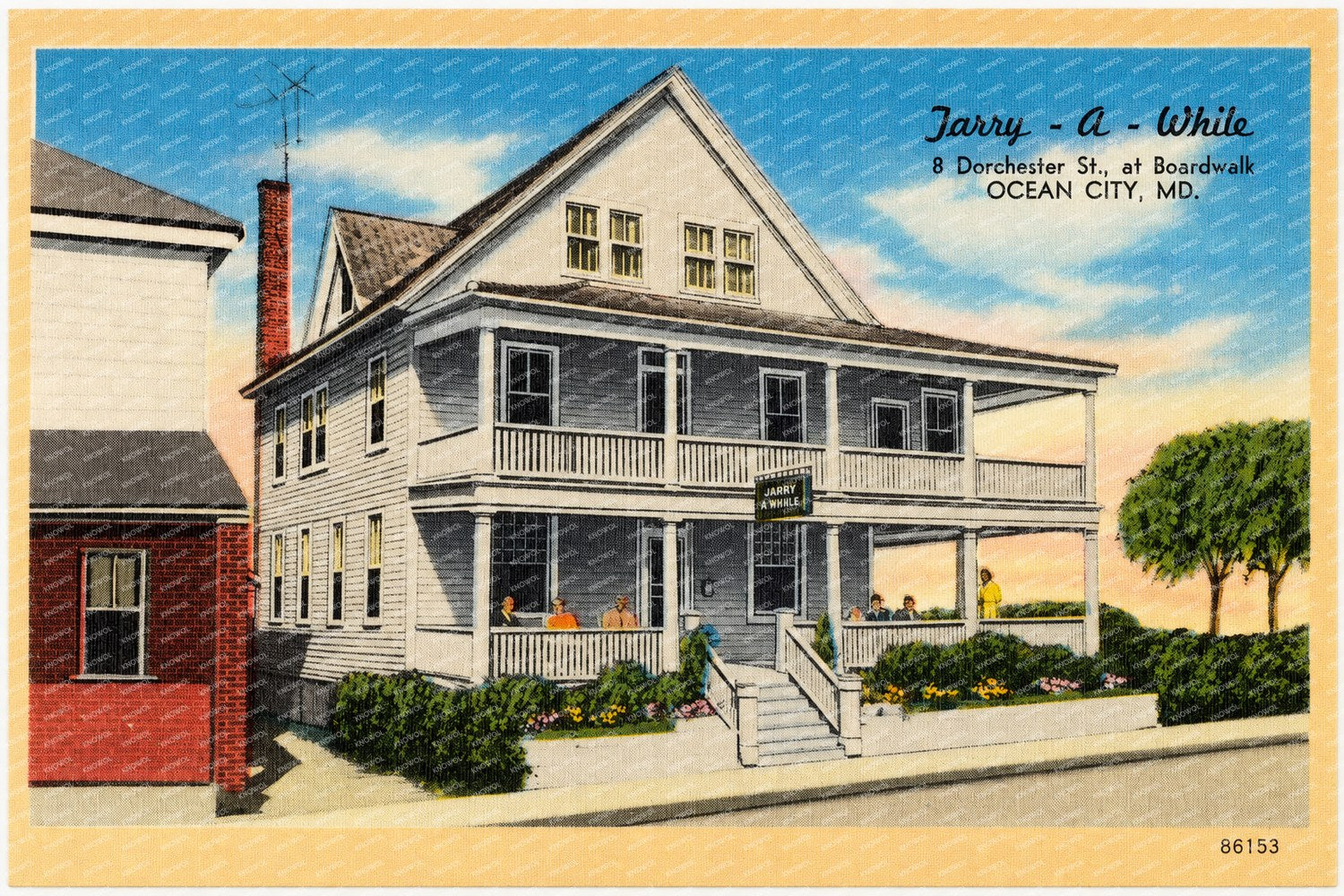 Tarry-a-While, 8 Dorchester St., at Boardwalk, Ocean City, MD — Vintage Maryland Postcard