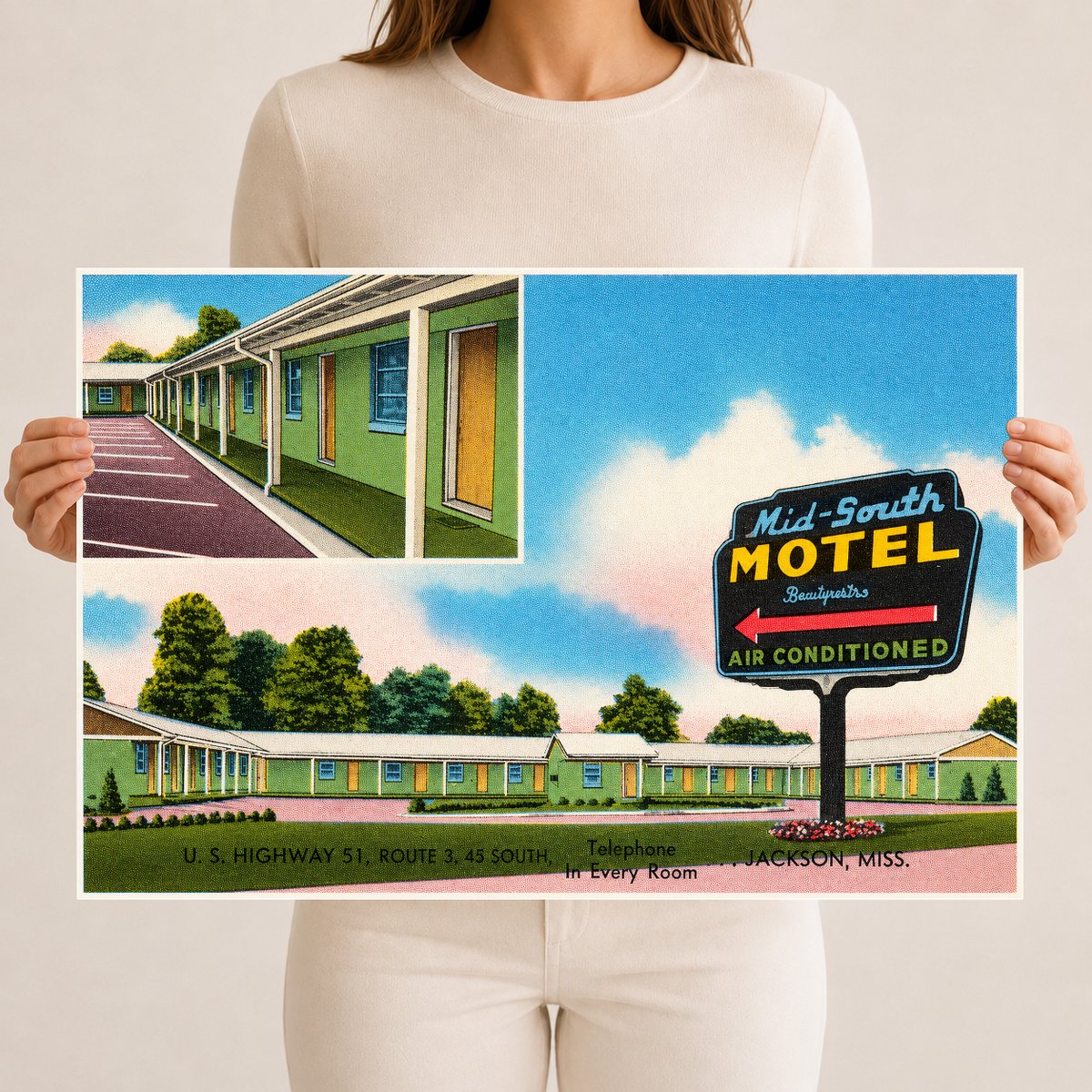Jackson, MS: Mid-South Motel, U.S. Highways 80 E. & 49 South... telephone in every room... Jackson