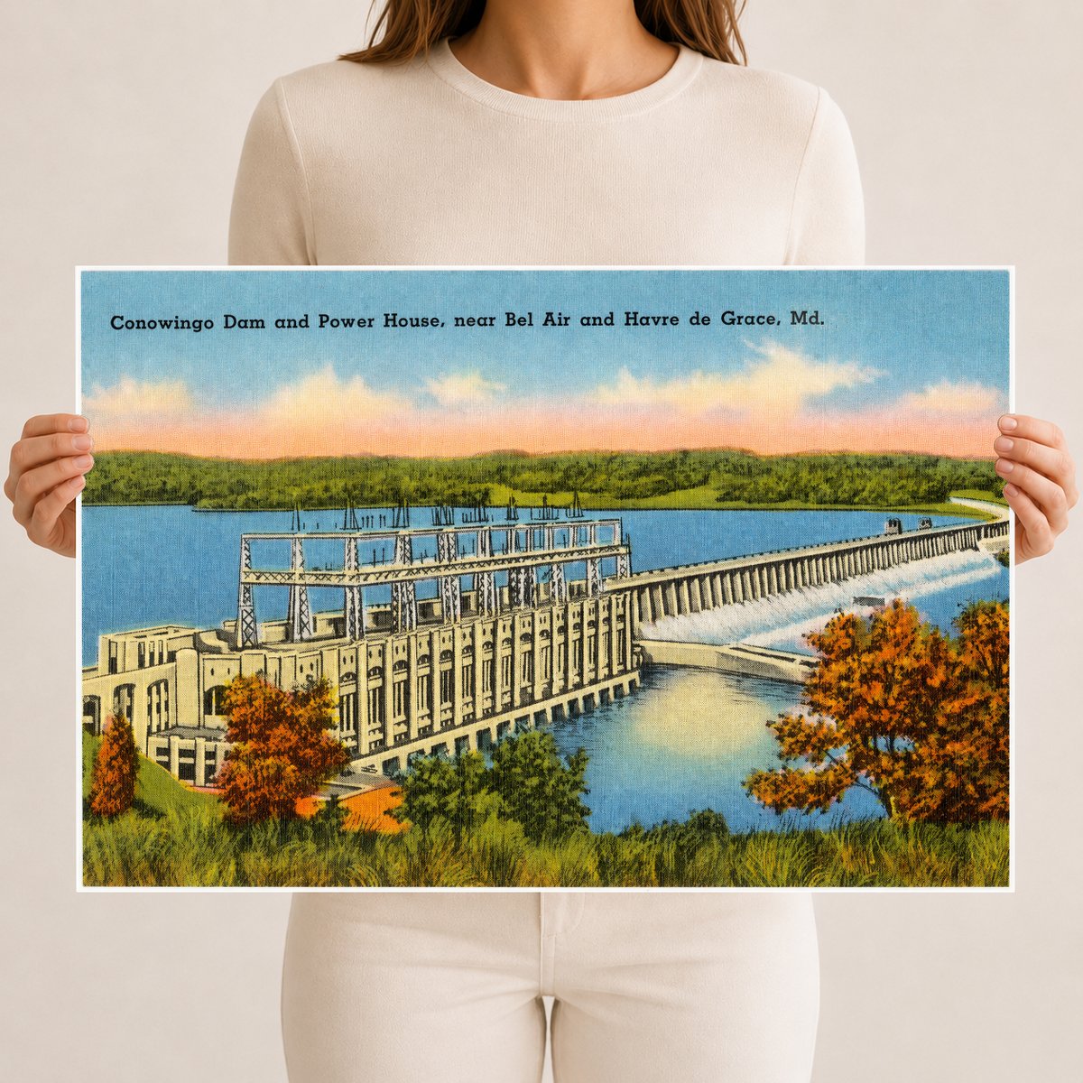 Conowingo Dam and Power House, near Bel Air and Havre de Grace, MD — Vintage Maryland Postcard