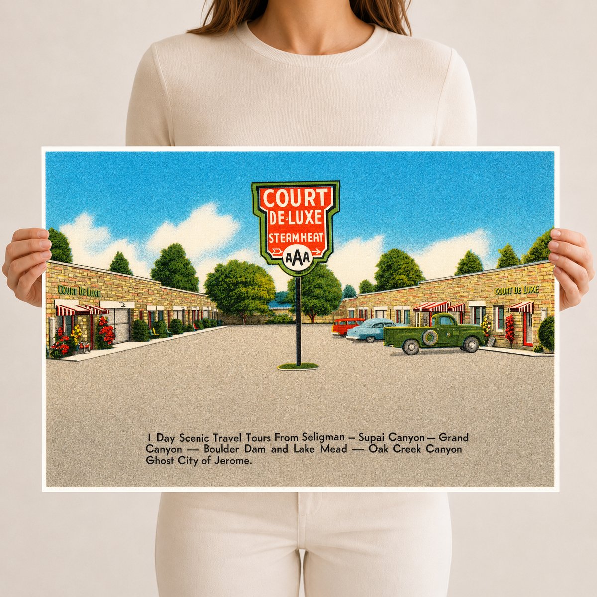Seligman, AZ: Court De-luxe, 1 day scenic travel tours from Seligman- Supai Canyon- Grand Canyon- Boulder Dam and Lake Mead- Oak Creek Canyon, Ghost city of Jerome
