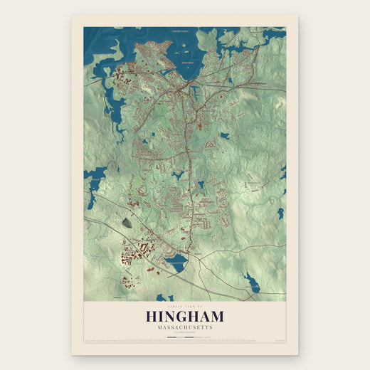 Hingham, Massachusetts map print, the full design