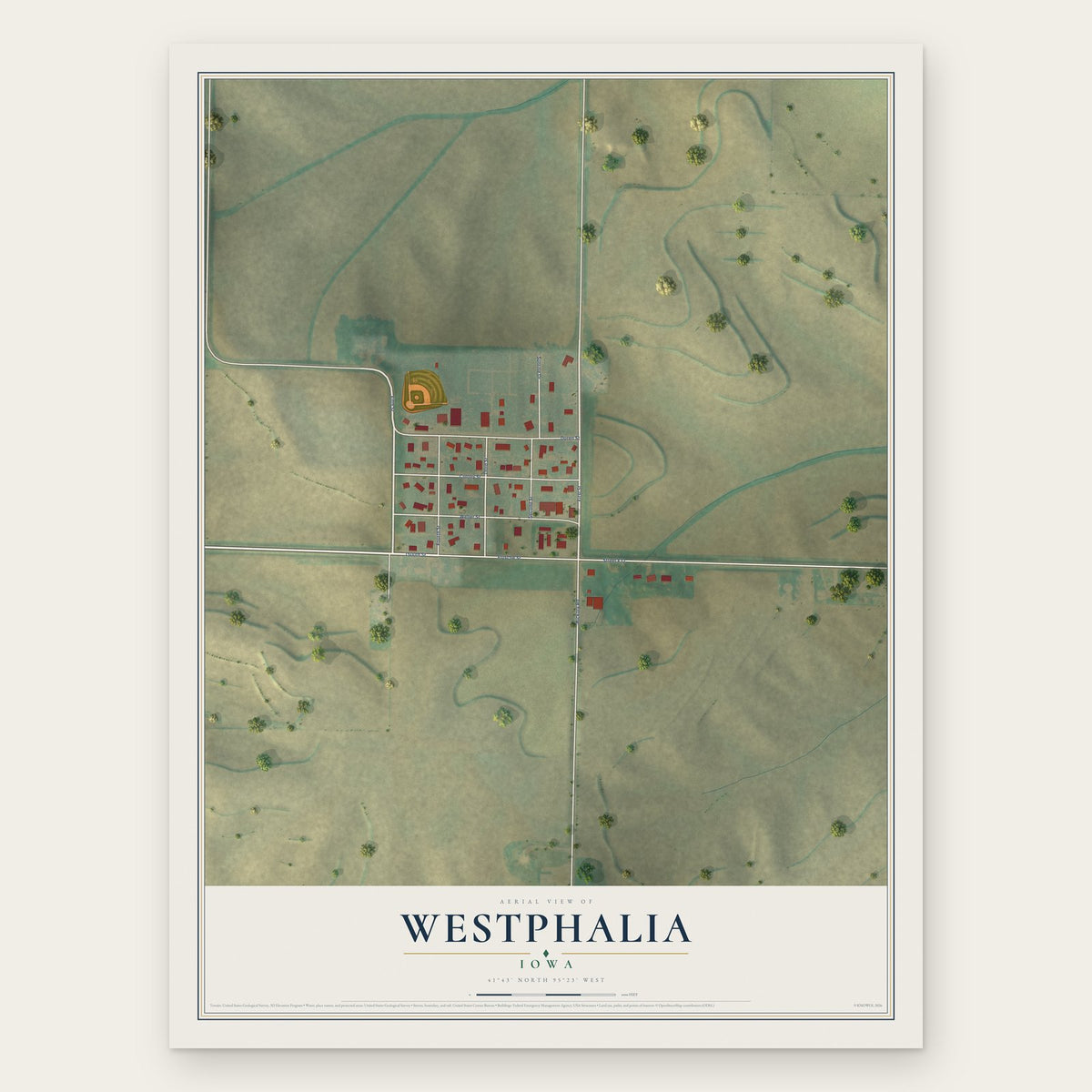 Westphalia, Iowa map print, the full design