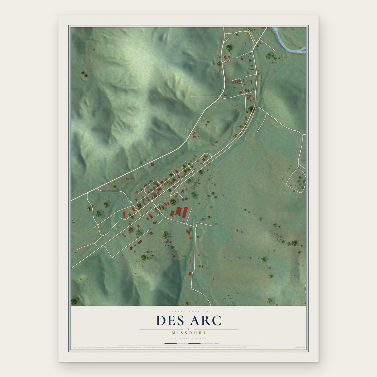 Des Arc, Missouri map print, the full design