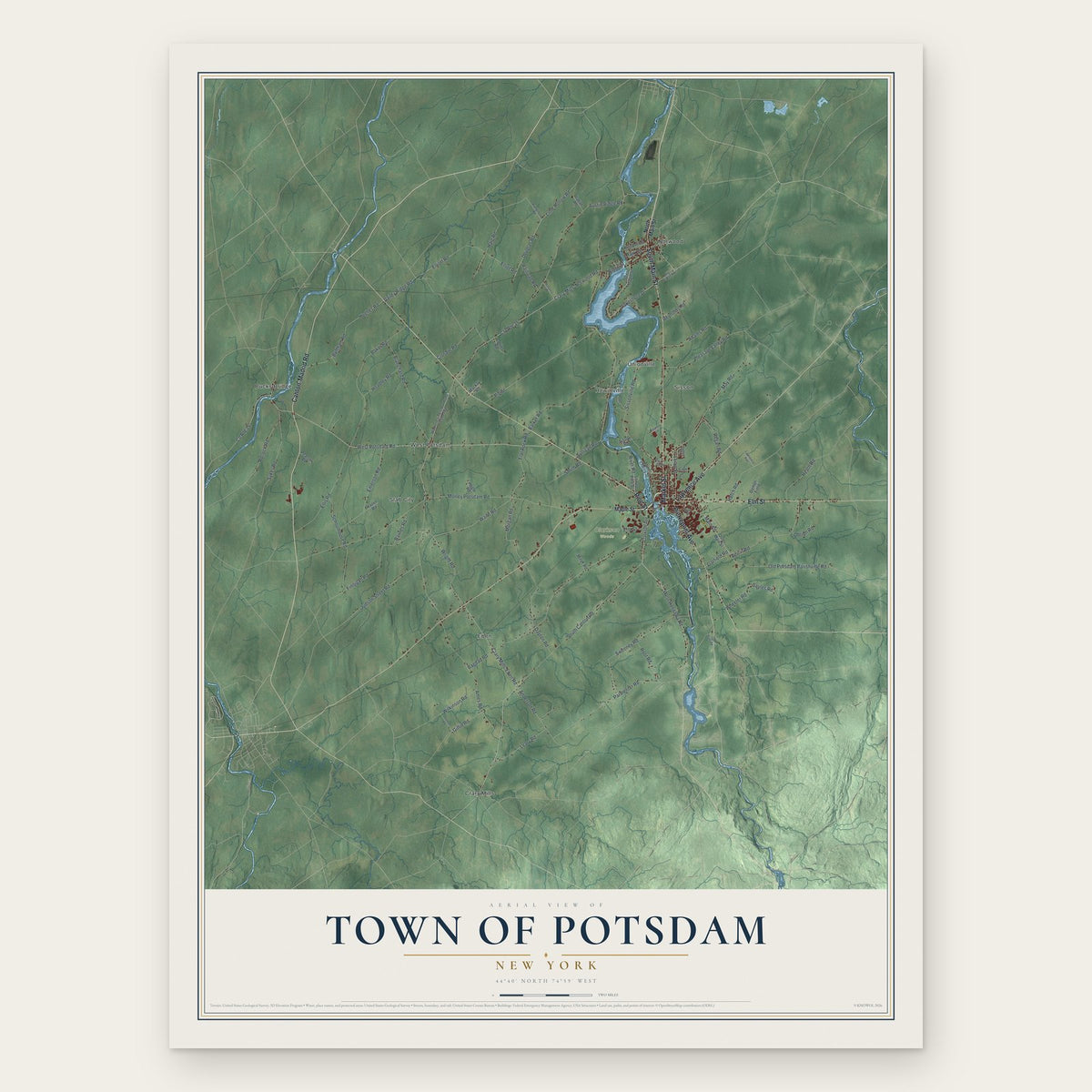 Town of Potsdam, New York map print, the full design