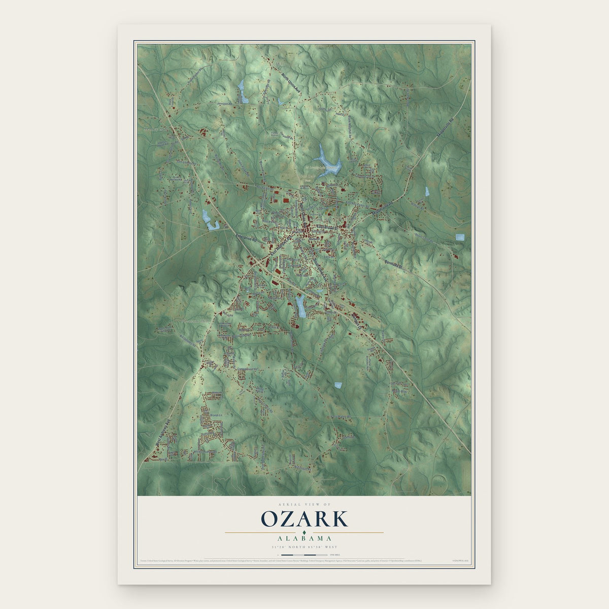 Ozark, Alabama map print, the full design
