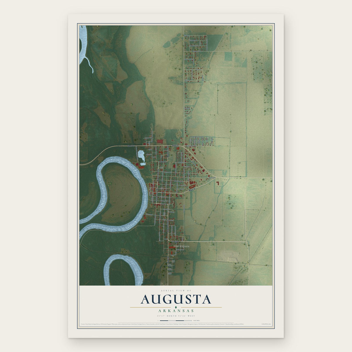 Augusta, Arkansas map print, the full design