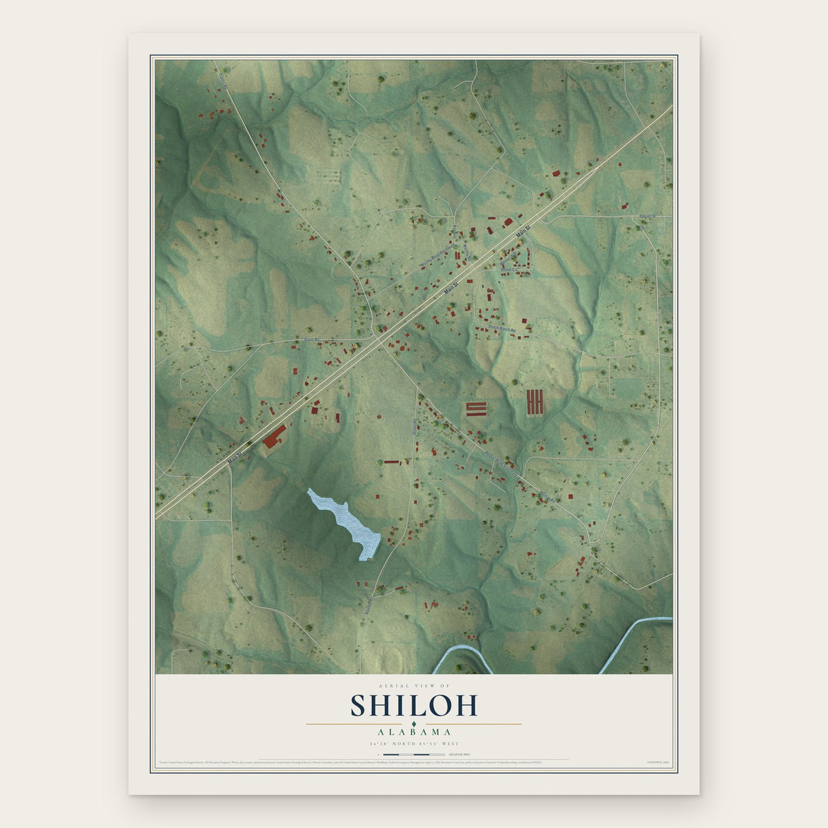 Shiloh, Alabama map print, the full design