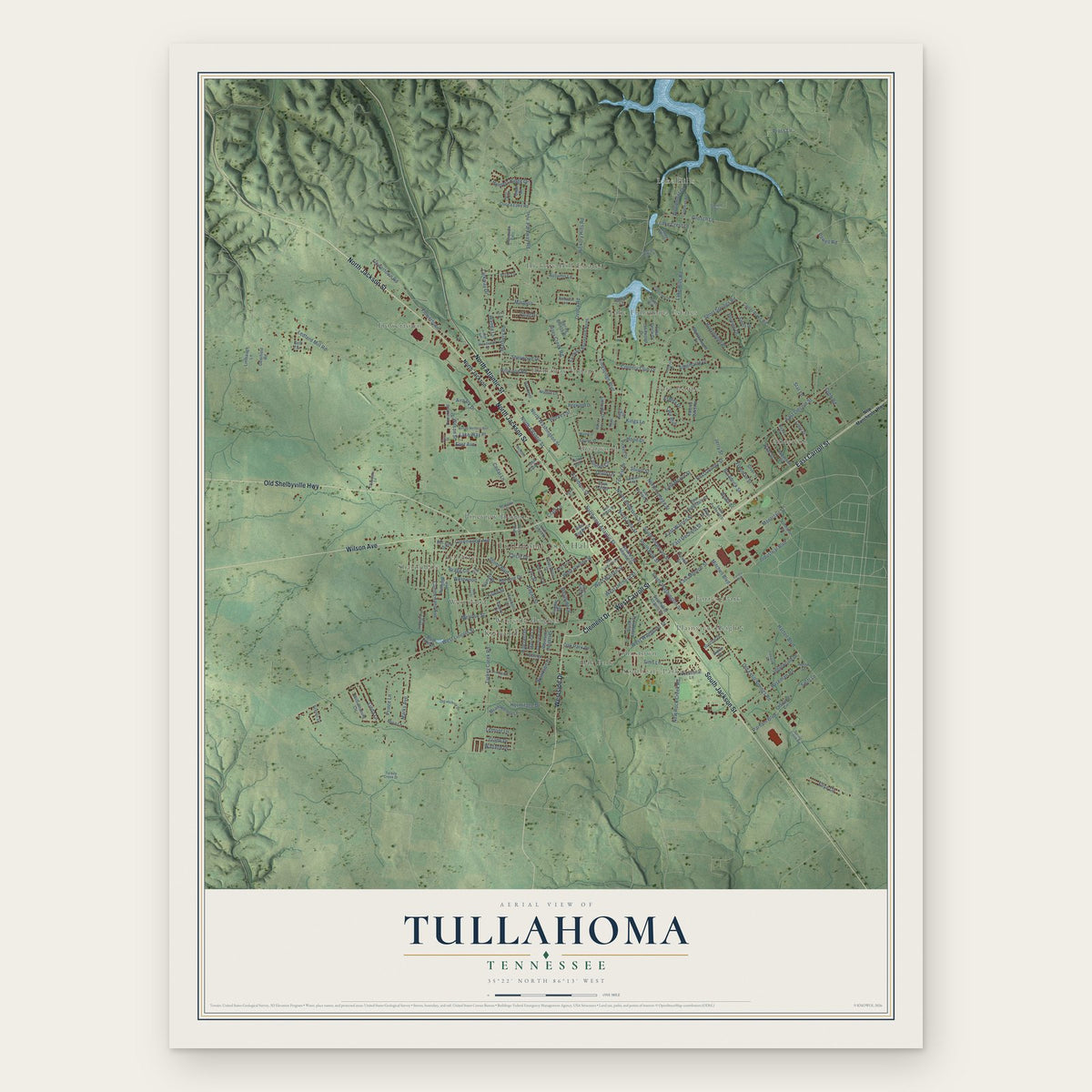 Tullahoma, Tennessee map print, the full design