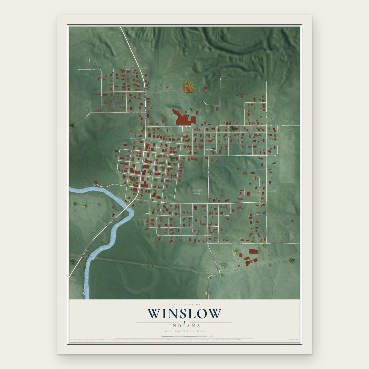 Winslow, Indiana map print, the full design