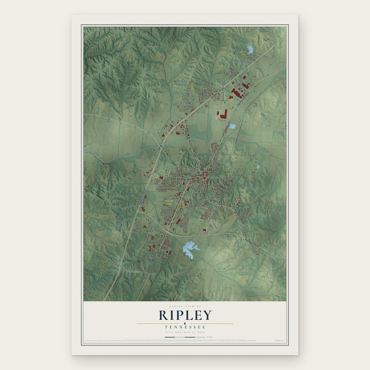 Ripley, Tennessee map print, the full design