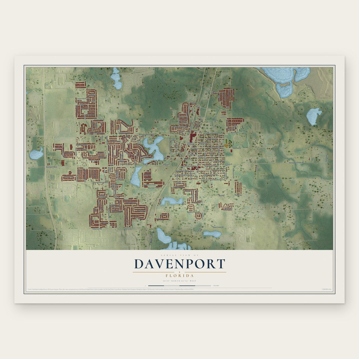 Davenport, Florida map print, the full design