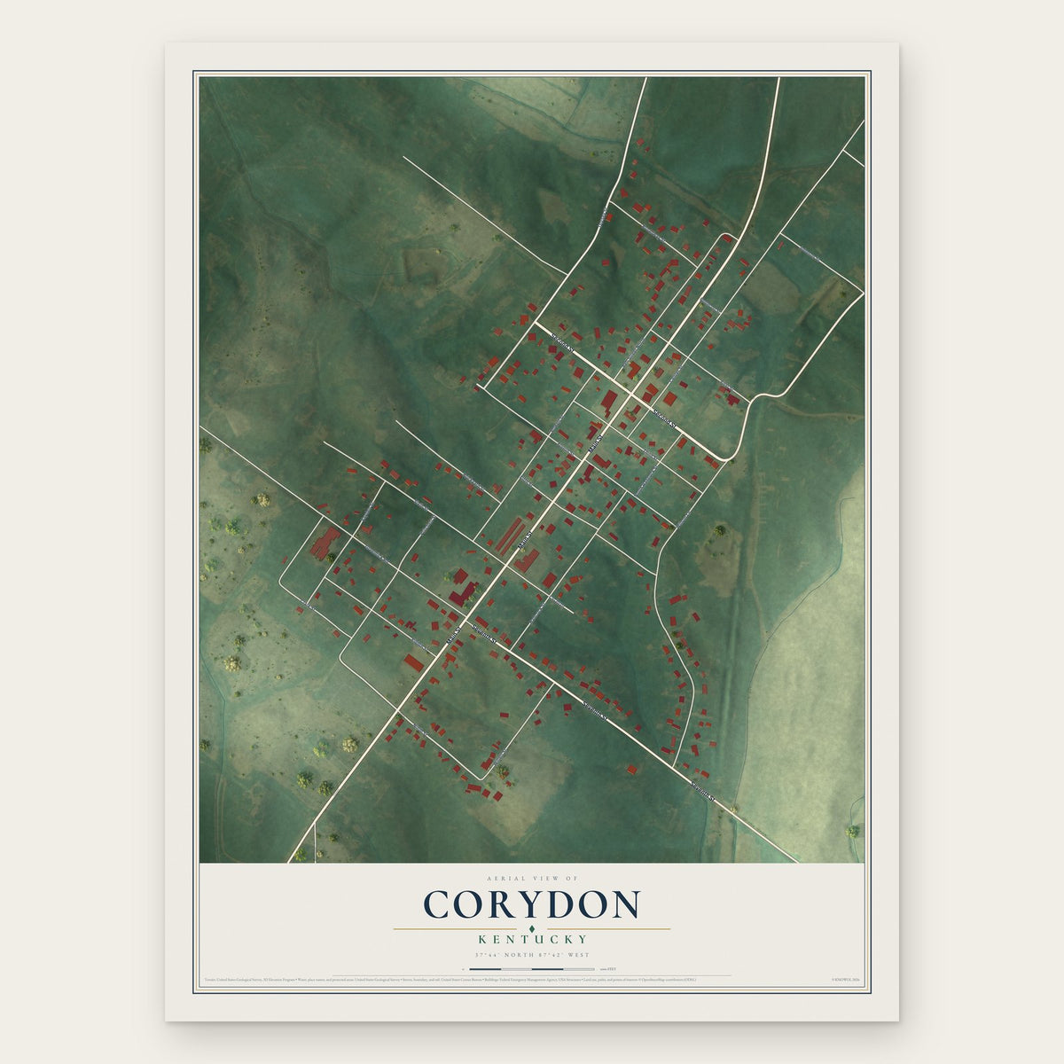 Corydon, Kentucky map print, the full design