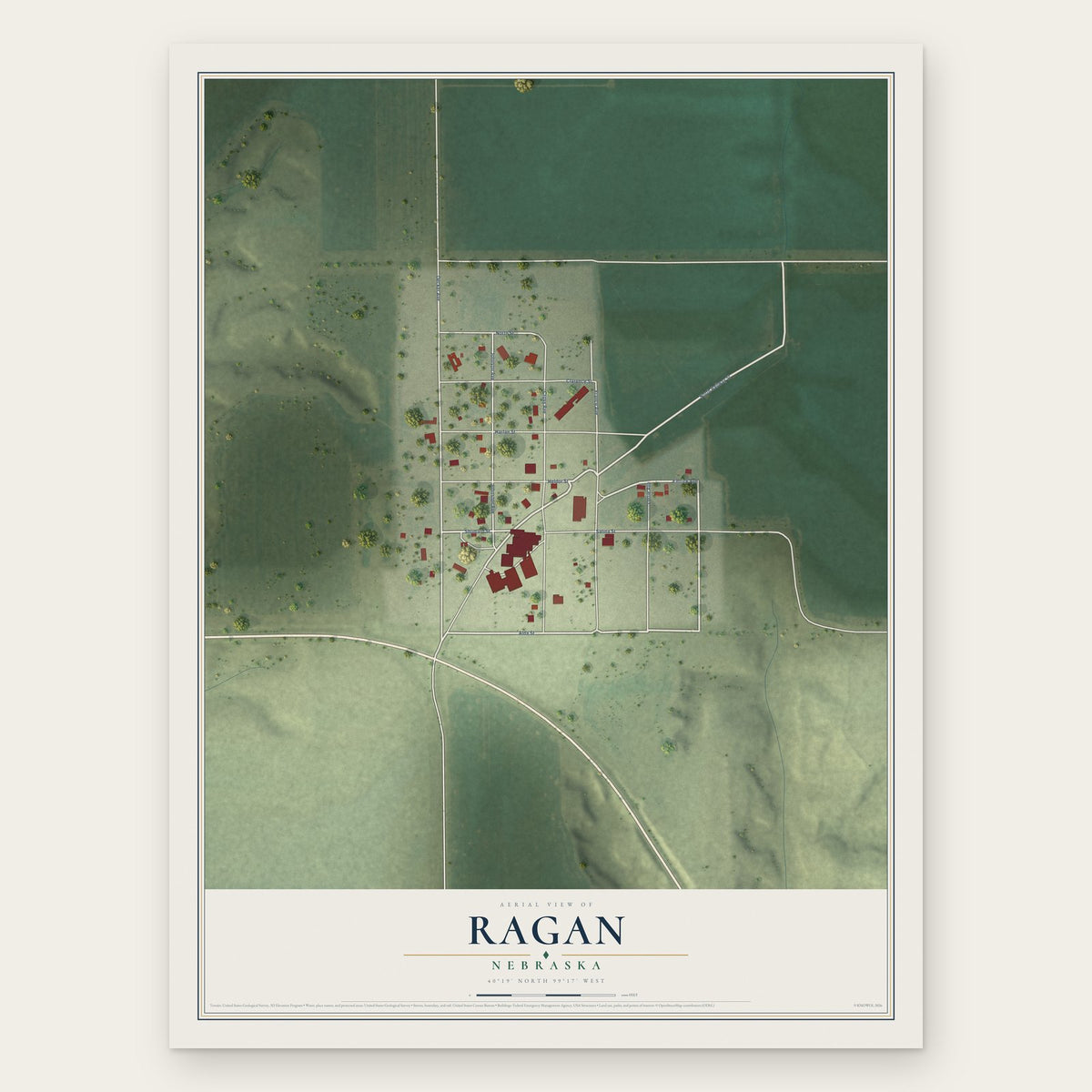 Ragan, Nebraska map print, the full design