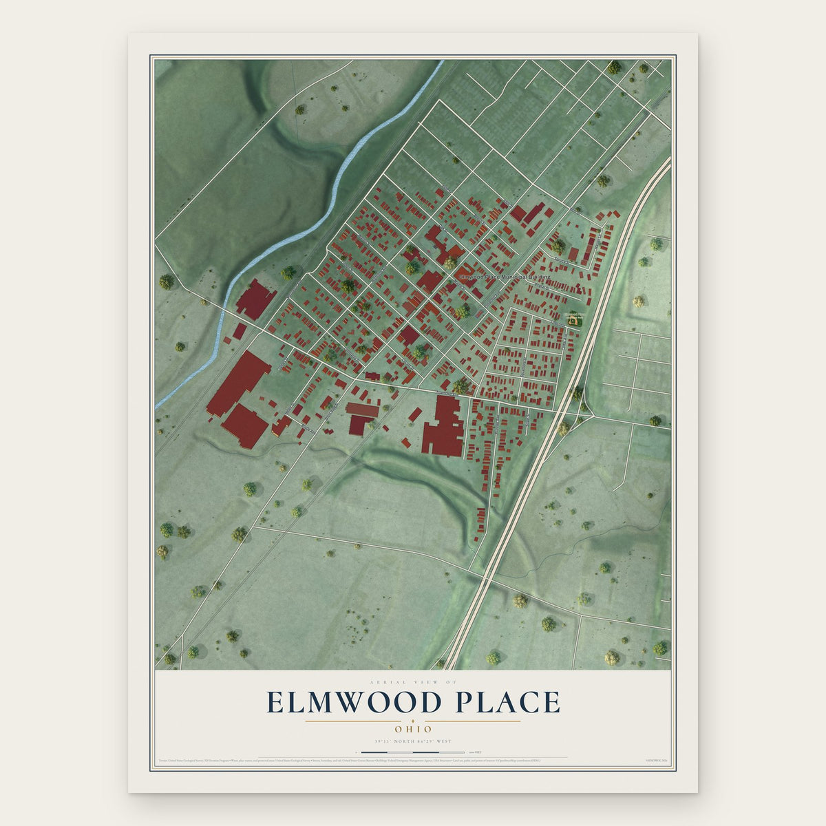Elmwood Place, Ohio map print, the full design