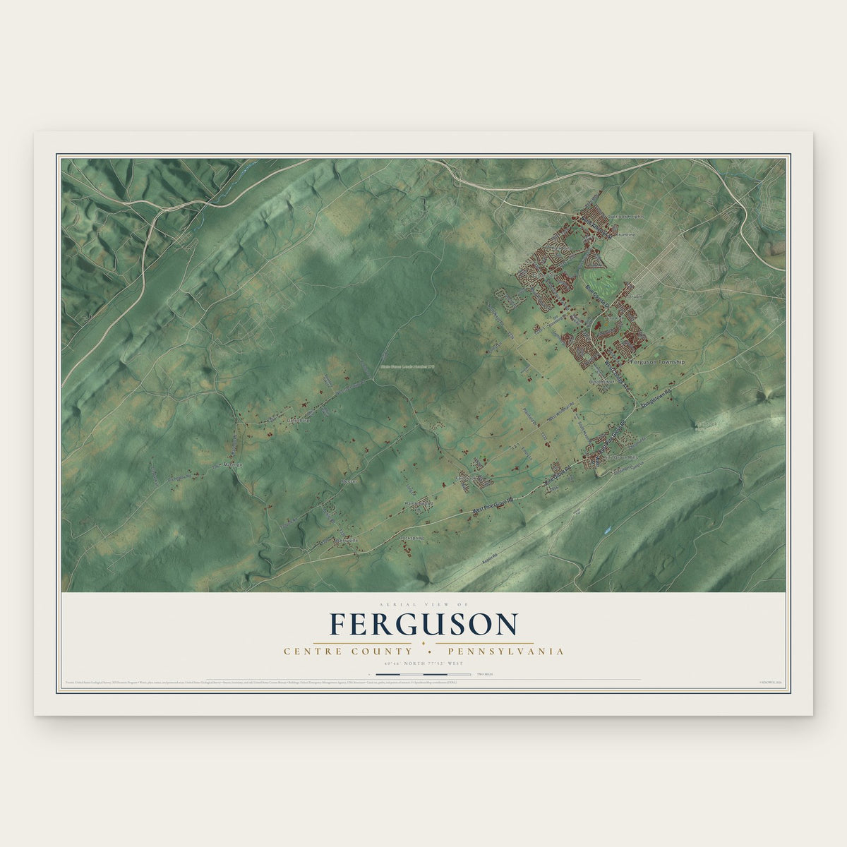 Ferguson, Centre County, Pennsylvania map print, the full design