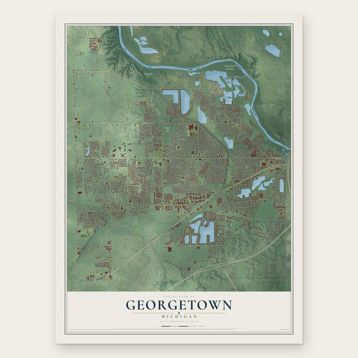 Georgetown, Michigan map print, the full design