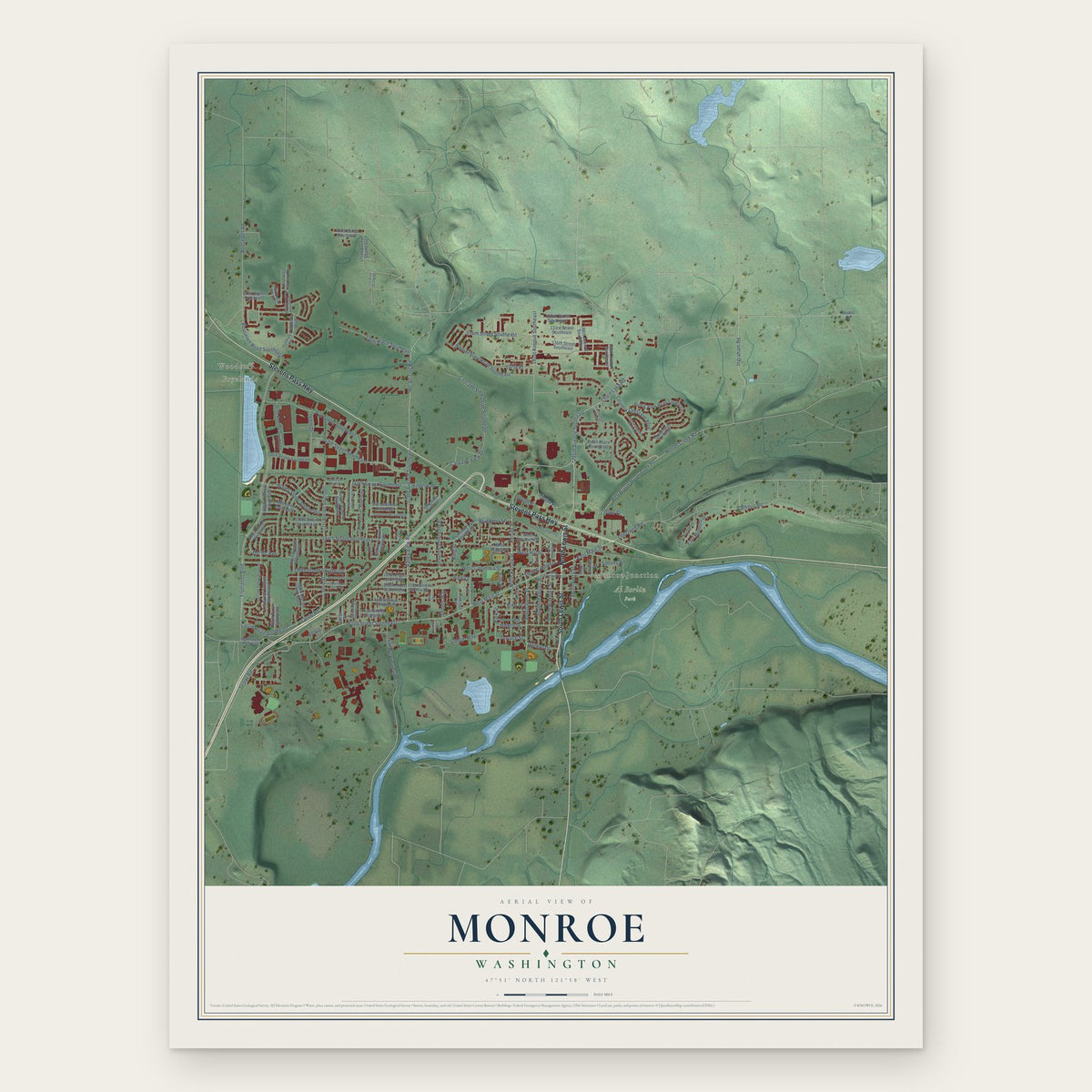 Monroe, Washington map print, the full design