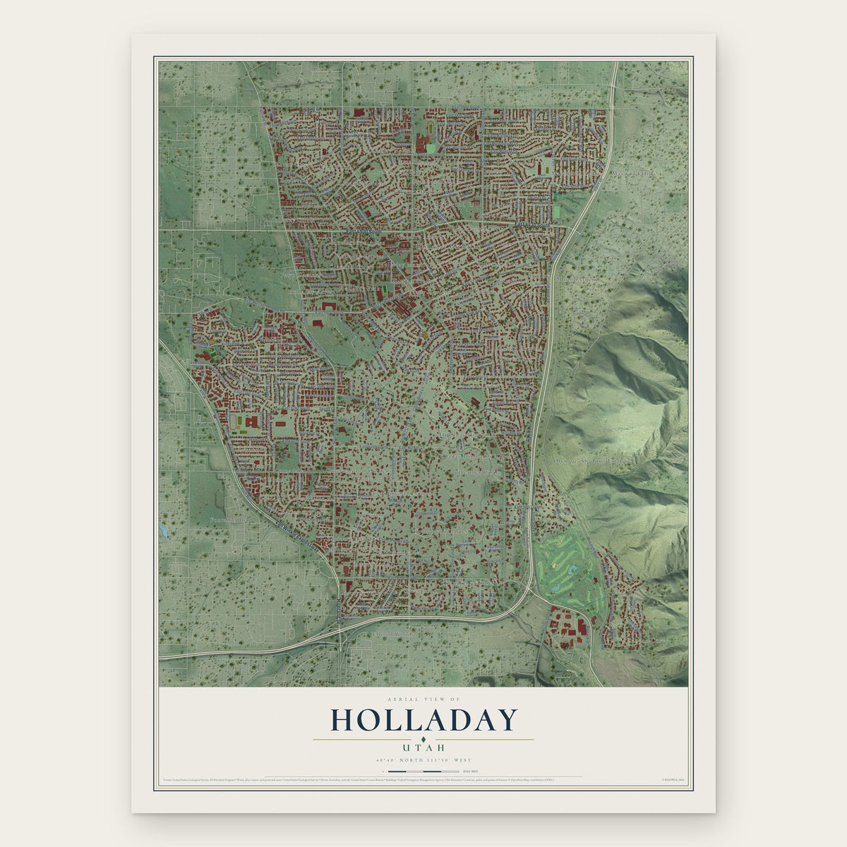 Holladay, Utah map print, the full design