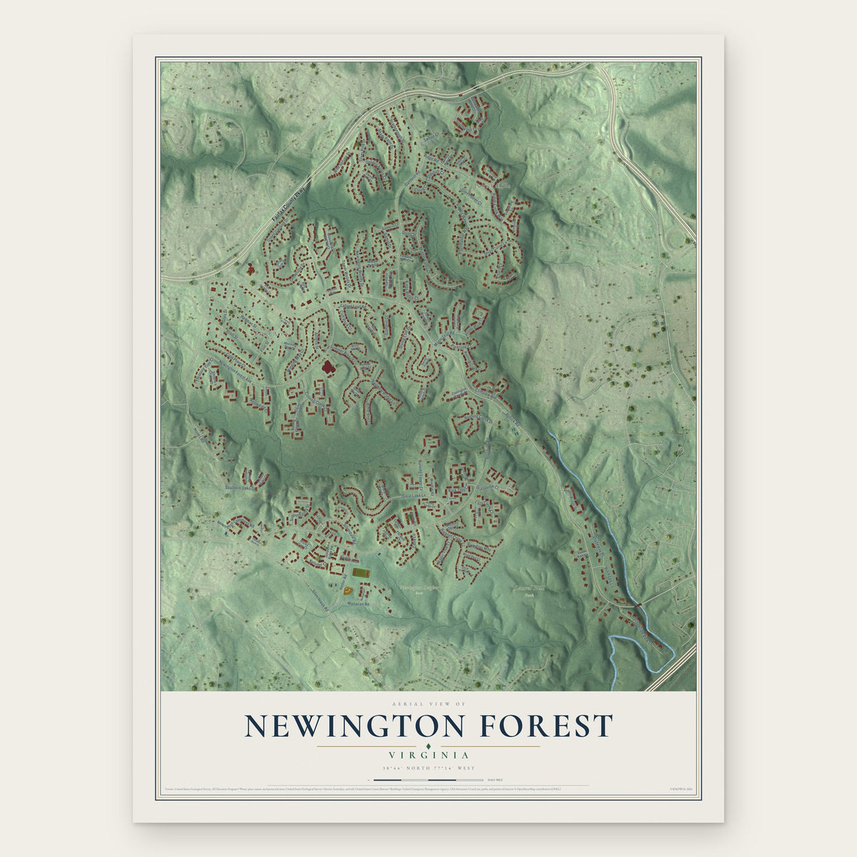 Newington Forest, Virginia map print, the full design