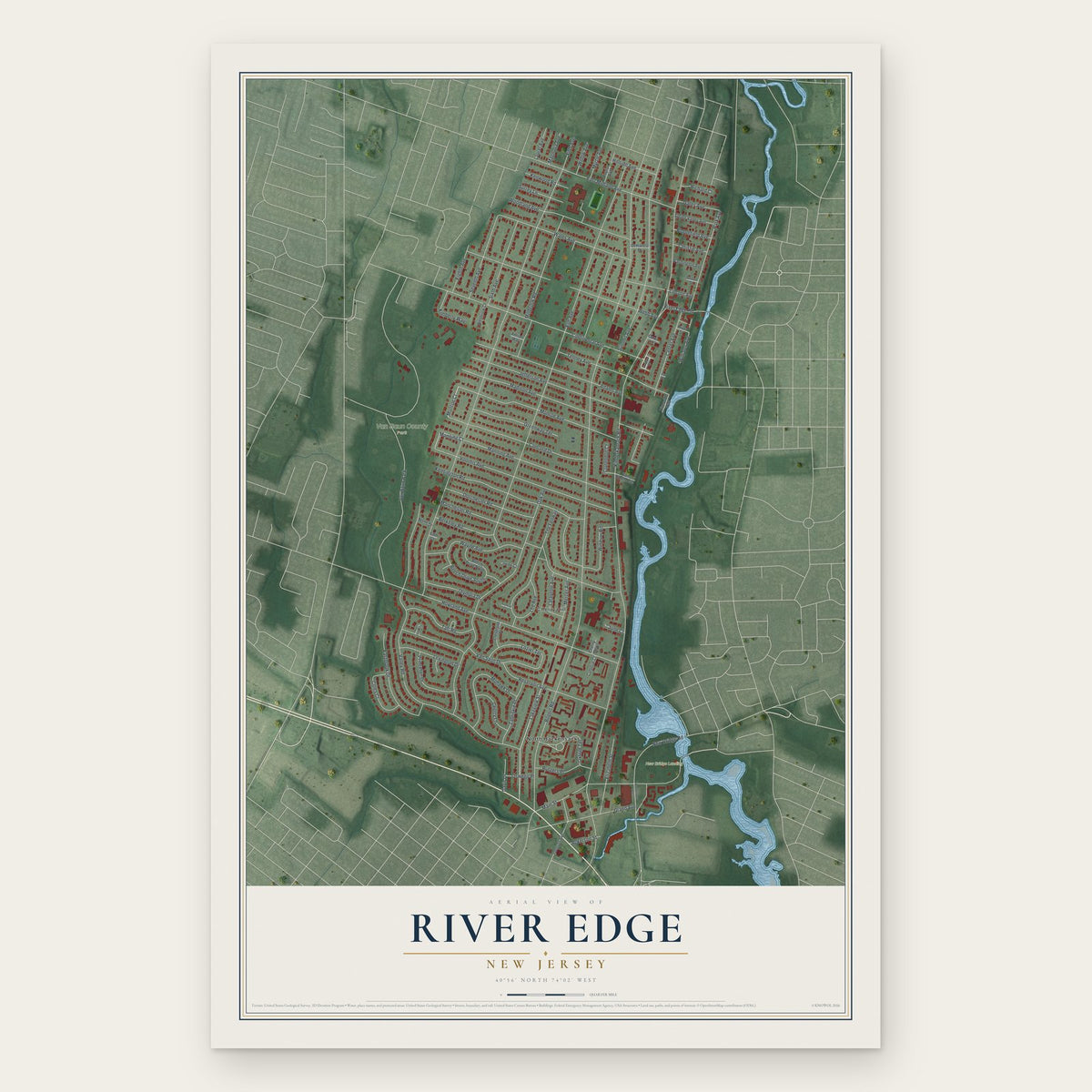 River Edge, New Jersey map print, the full design