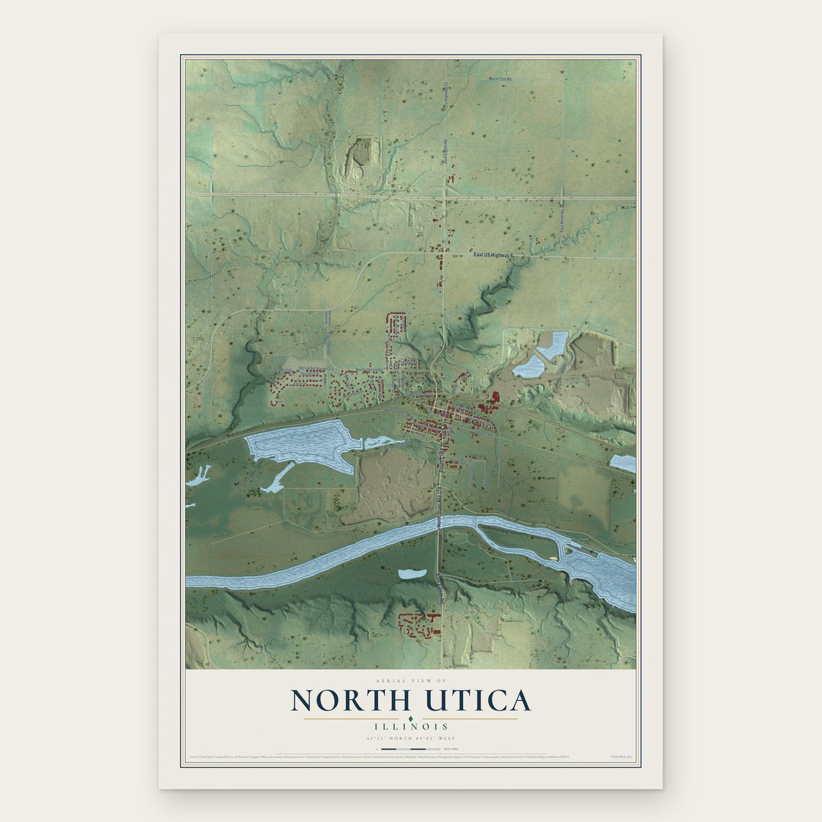 North Utica, Illinois map print, the full design