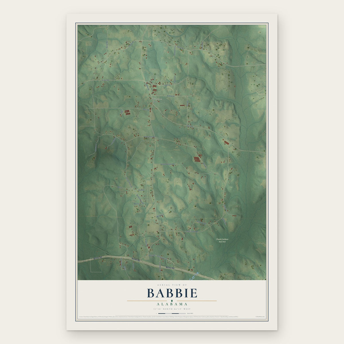 Babbie, Alabama map print, the full design