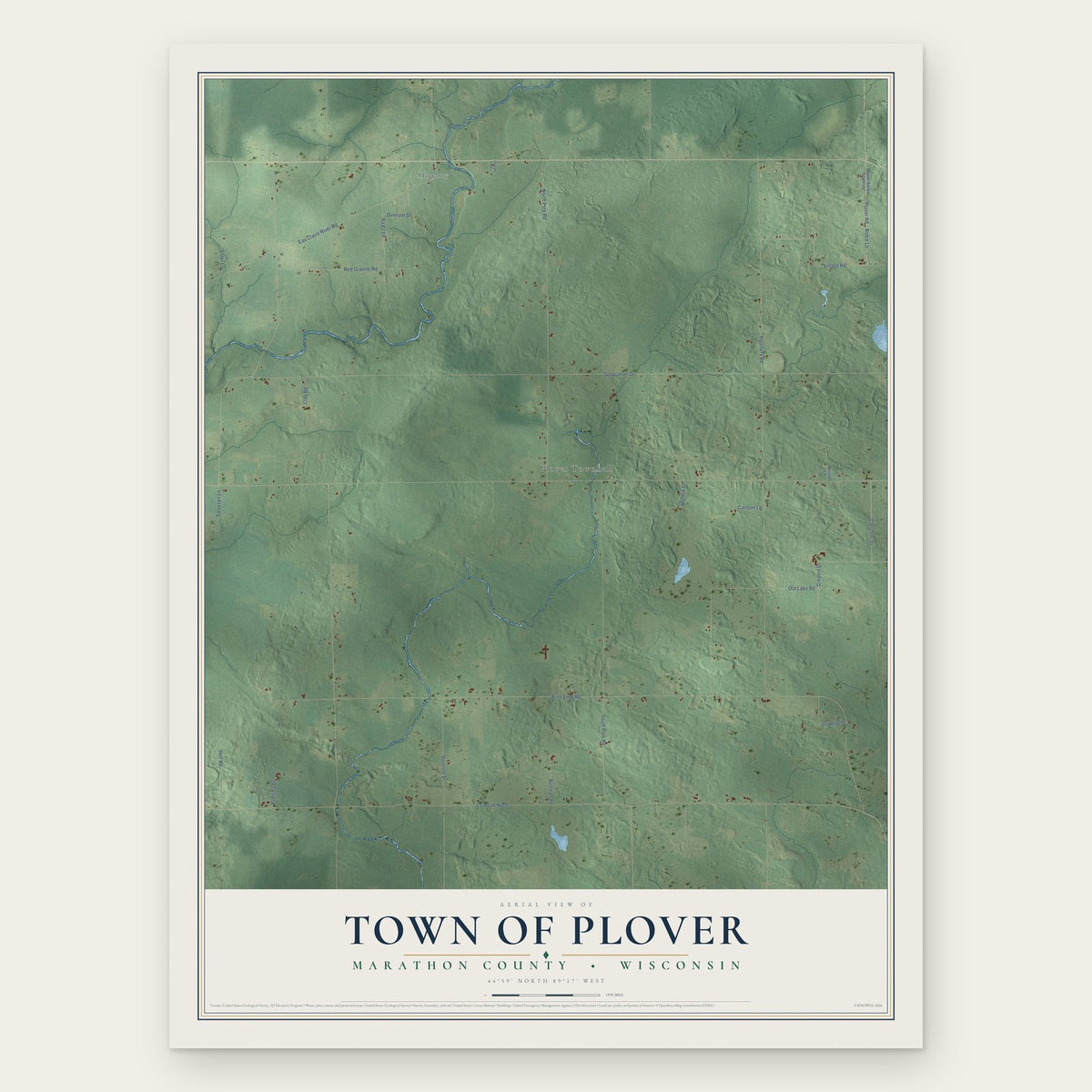 Town of Plover, Marathon County, Wisconsin map print, the full design