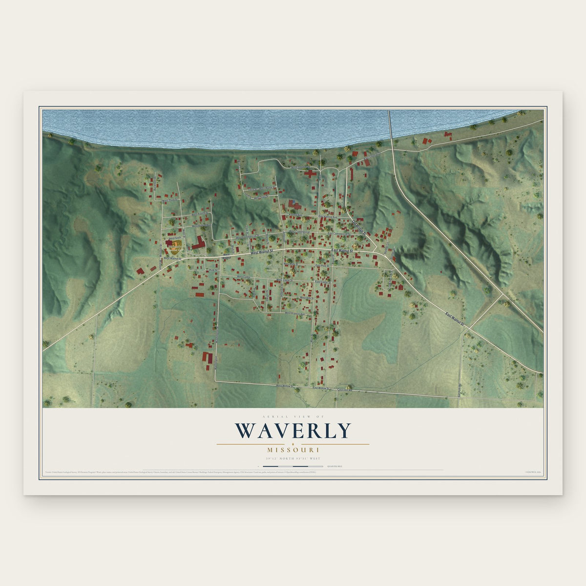 Waverly, Missouri map print, the full design