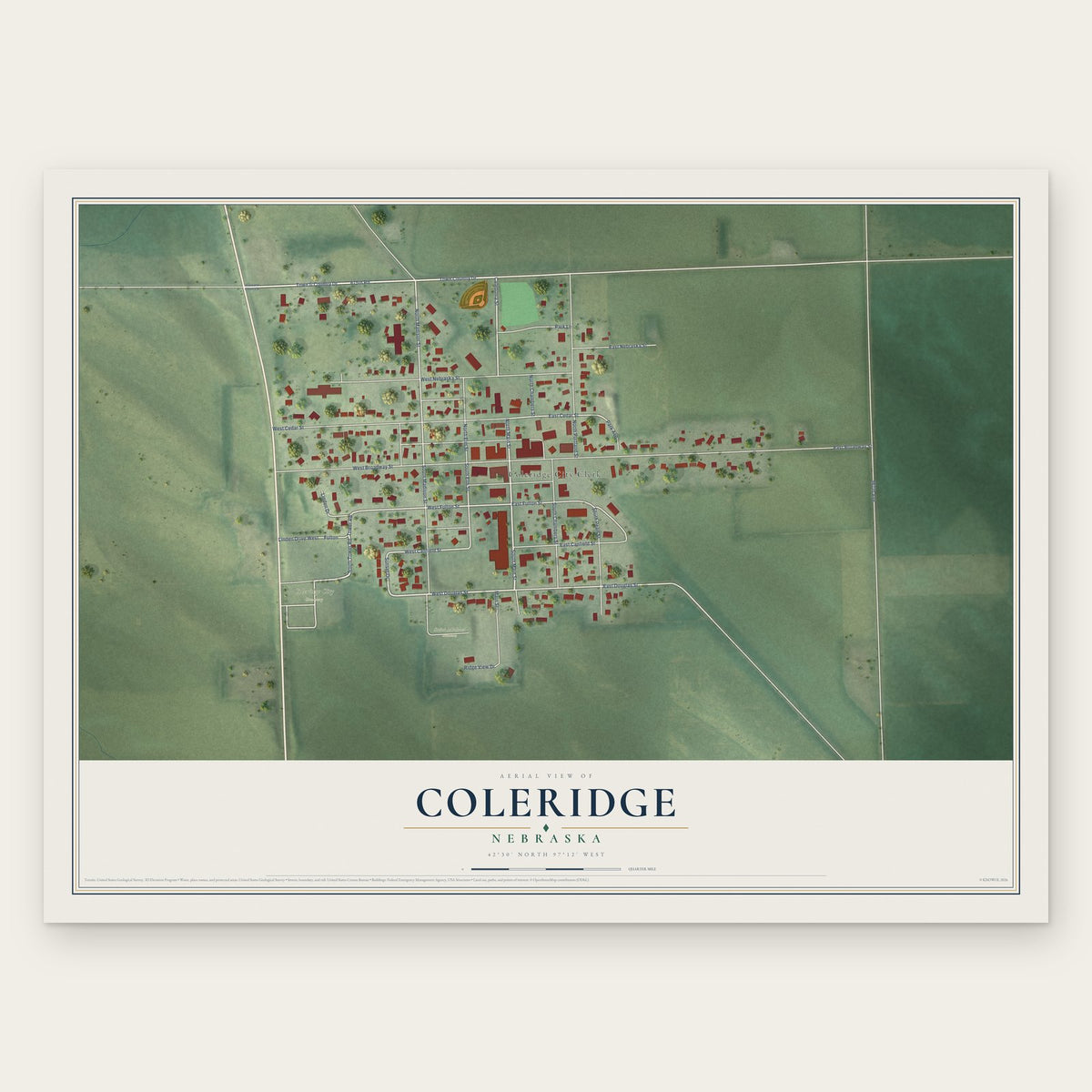 Coleridge, Nebraska map print, the full design