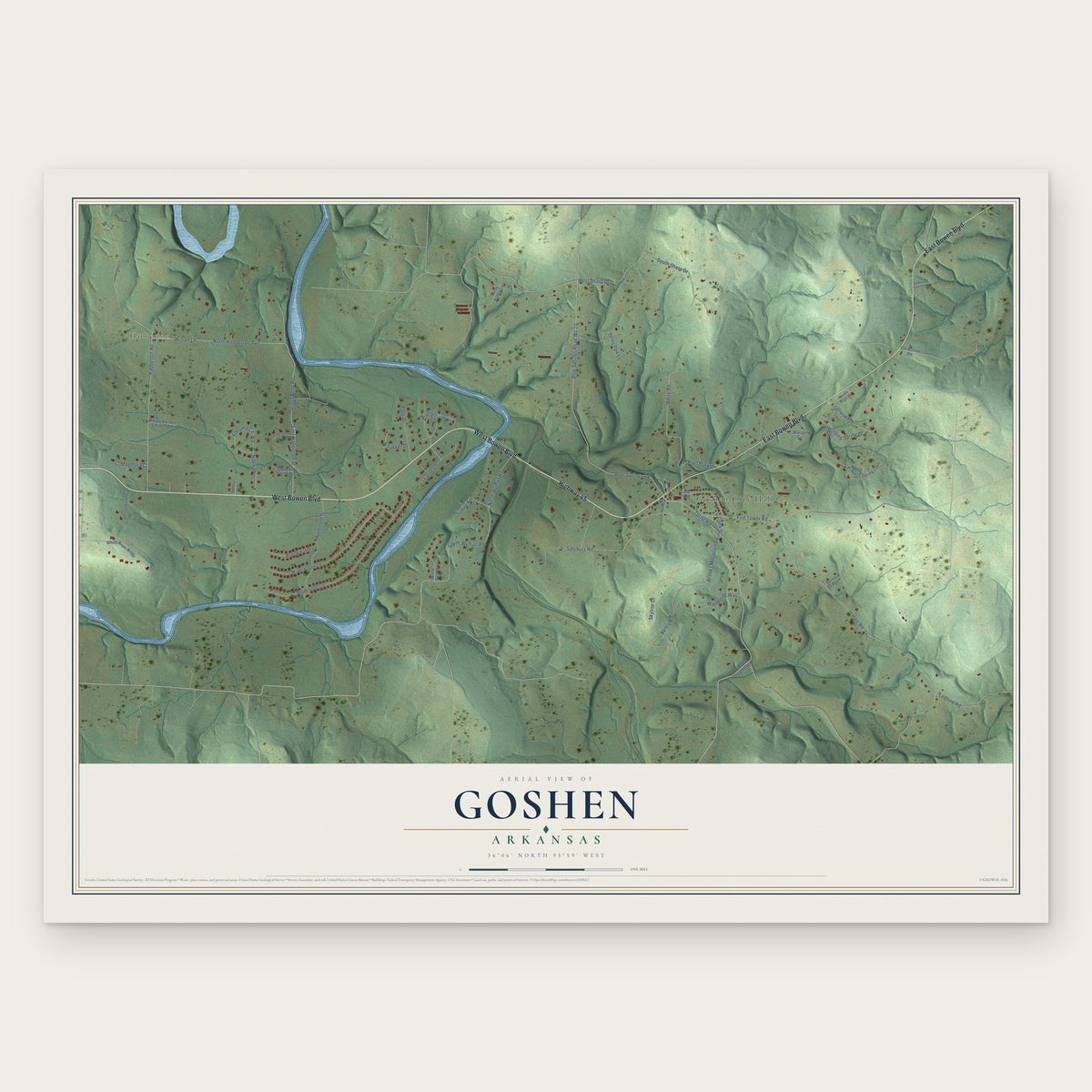 Goshen, Arkansas map print, the full design